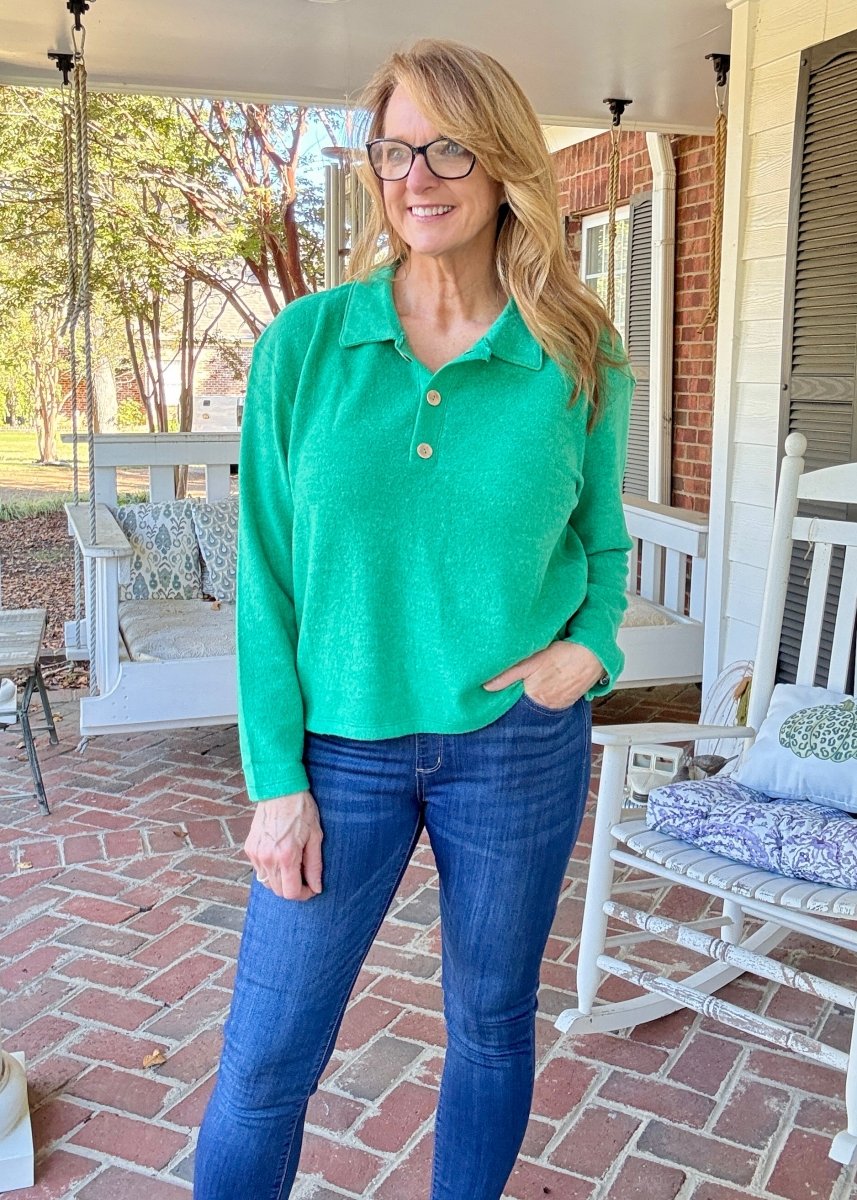 Soft Collared Sweater - Kelly Green - sweater - Jimberly's Boutique - Olive Branch - Mississippi