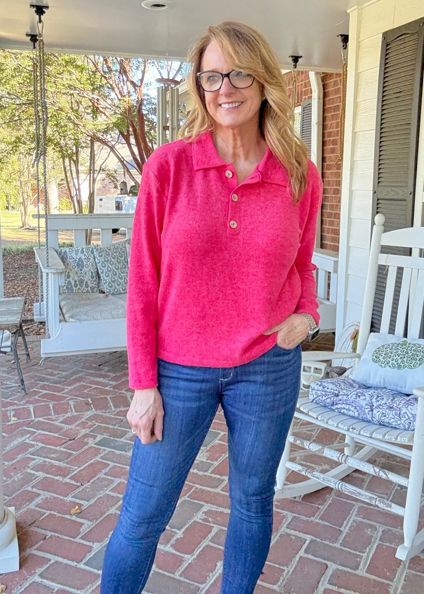 Soft Collared Sweater - Viva Magenta - sweater - Jimberly's Boutique - Olive Branch - Mississippi