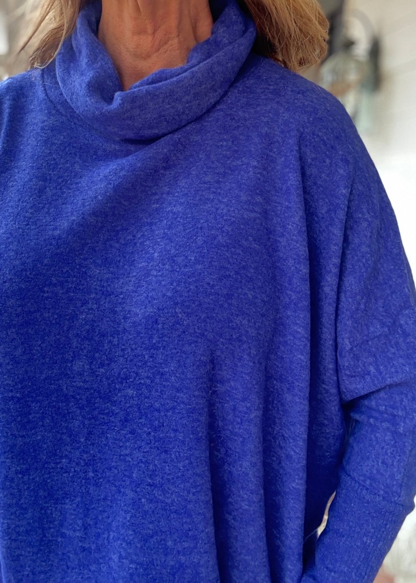 Soft Cowl Neck Poncho Sweater - Bright Blue - sweater - Jimberly's Boutique - Olive Branch - Mississippi