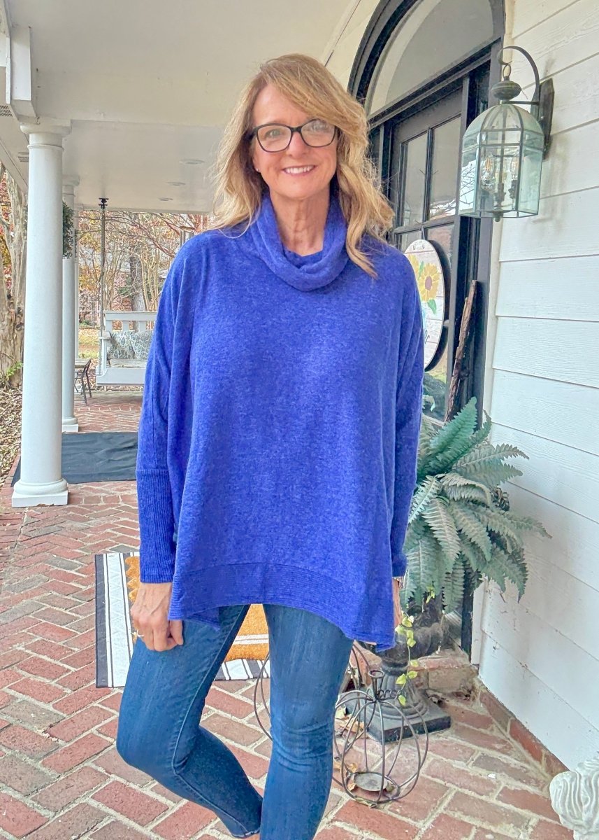 Soft Cowl Neck Poncho Sweater - Bright Blue - sweater - Jimberly's Boutique - Olive Branch - Mississippi