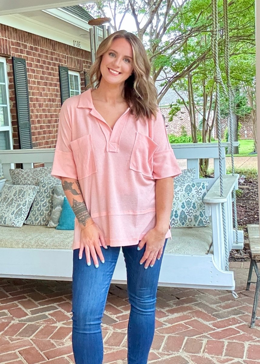 Soft Thermal Collar Top - Peachy Pink - Jimberly's Boutique - Olive Branch - Mississippi