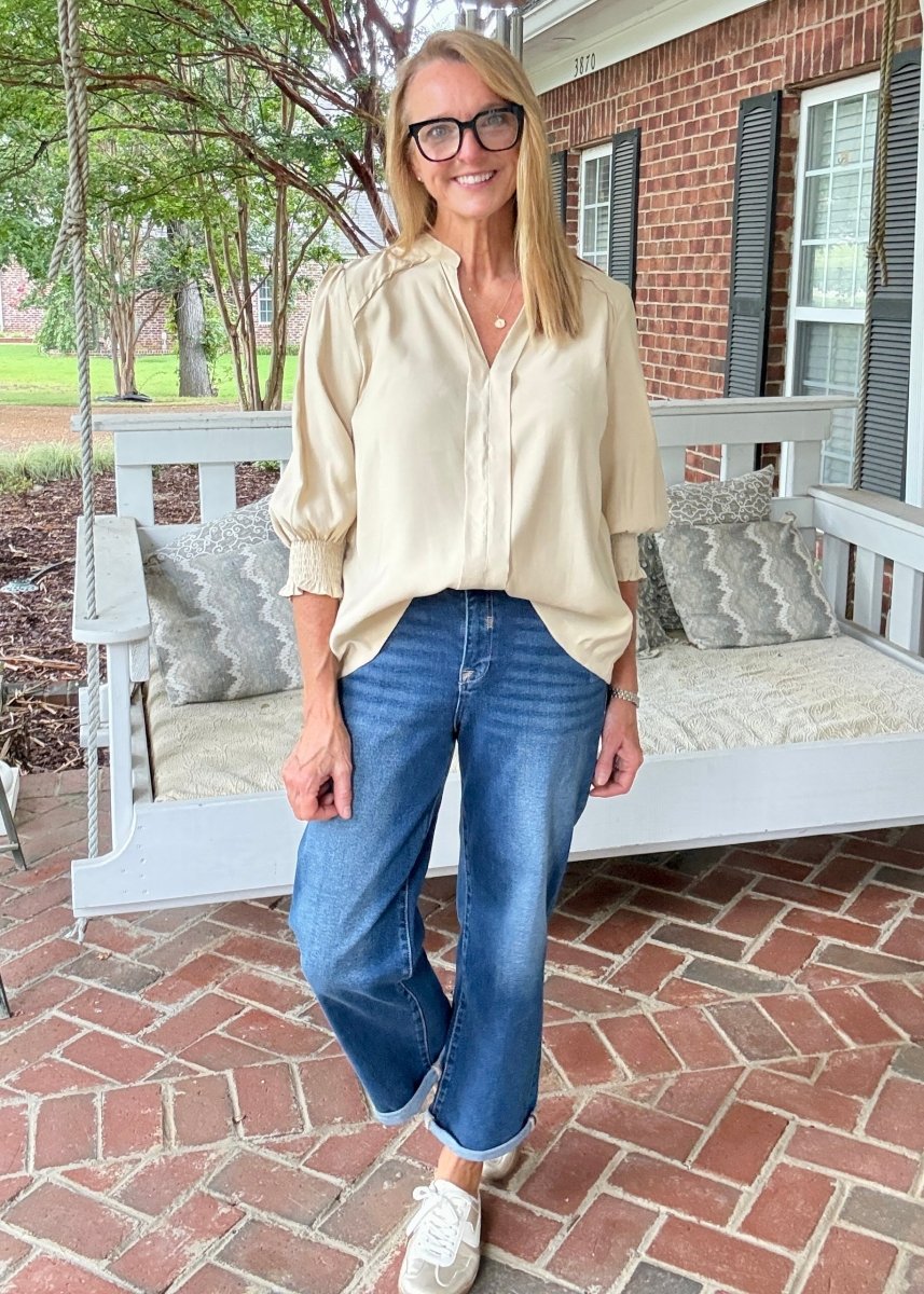 Split Neck Woven Top - Latte - Umgee Top -Jimberly's Boutique-Olive Branch-Mississippi