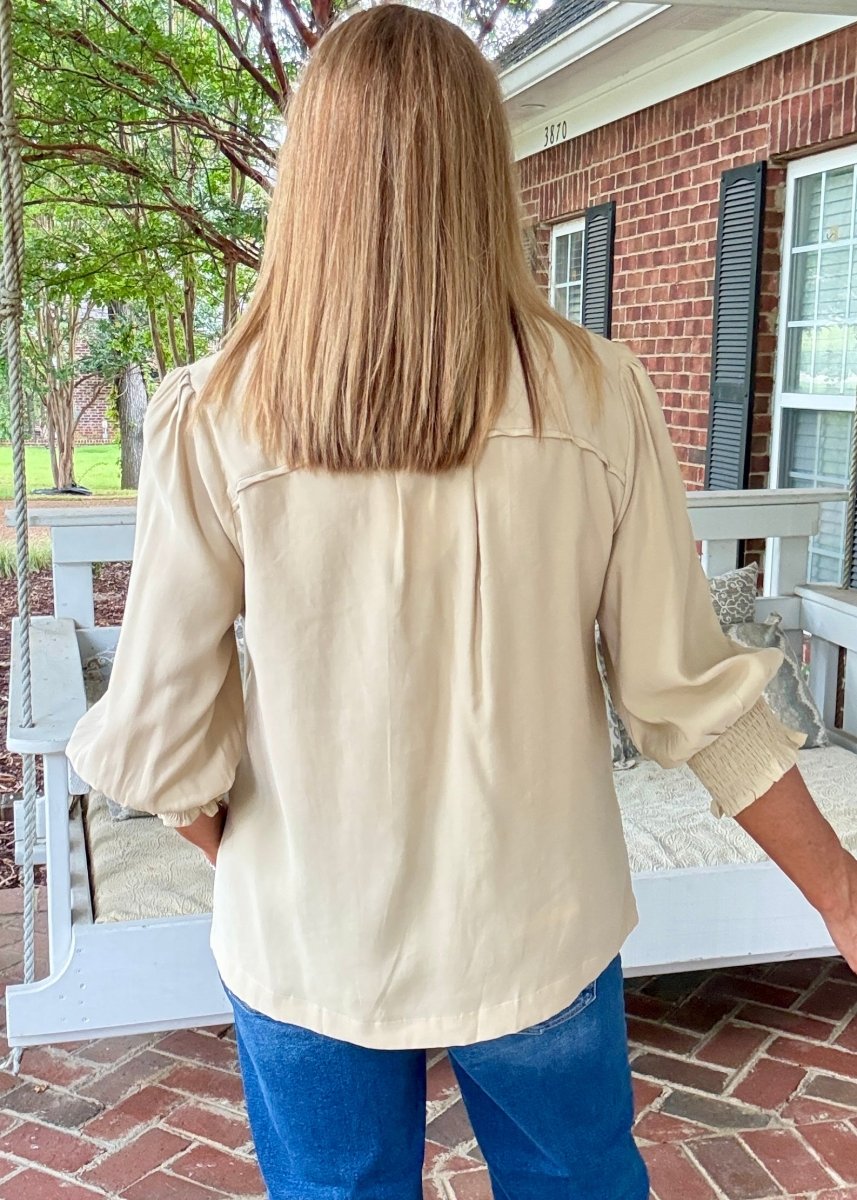 Split Neck Woven Top - Latte - Umgee Top -Jimberly's Boutique-Olive Branch-Mississippi
