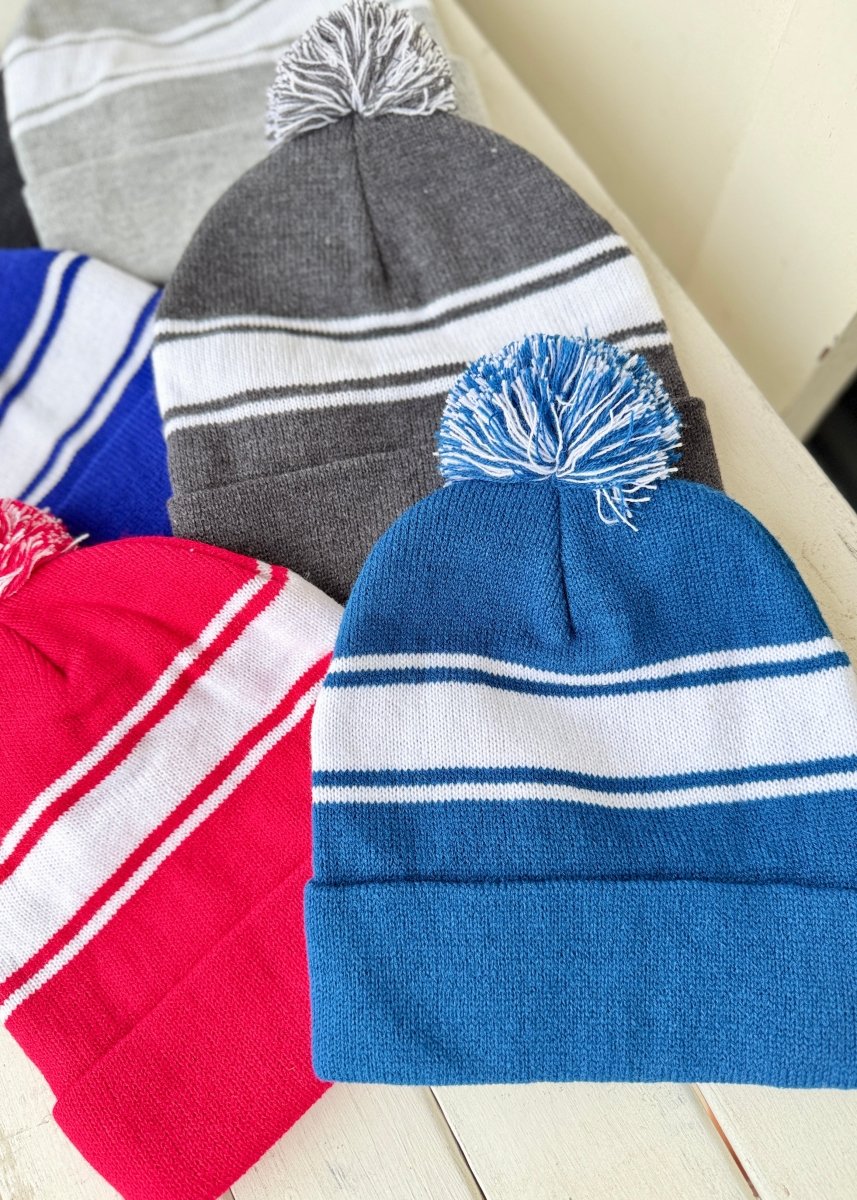 Striped Pom Beanie - beanie - Jimberly's Boutique - Olive Branch - Mississippi