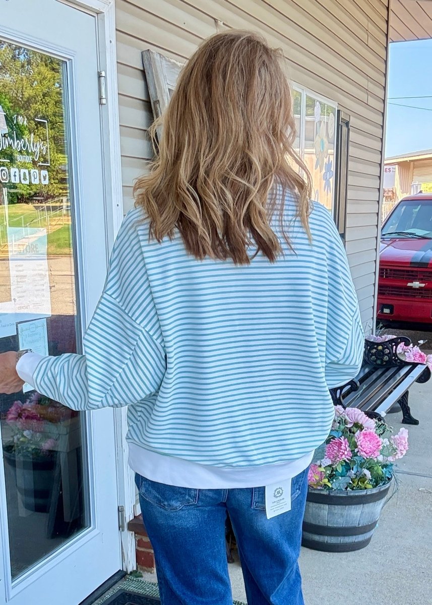 Striped Split Neck Collared Top - Sea Angel - Jimberly's Boutique-Olive Branch-Mississippi