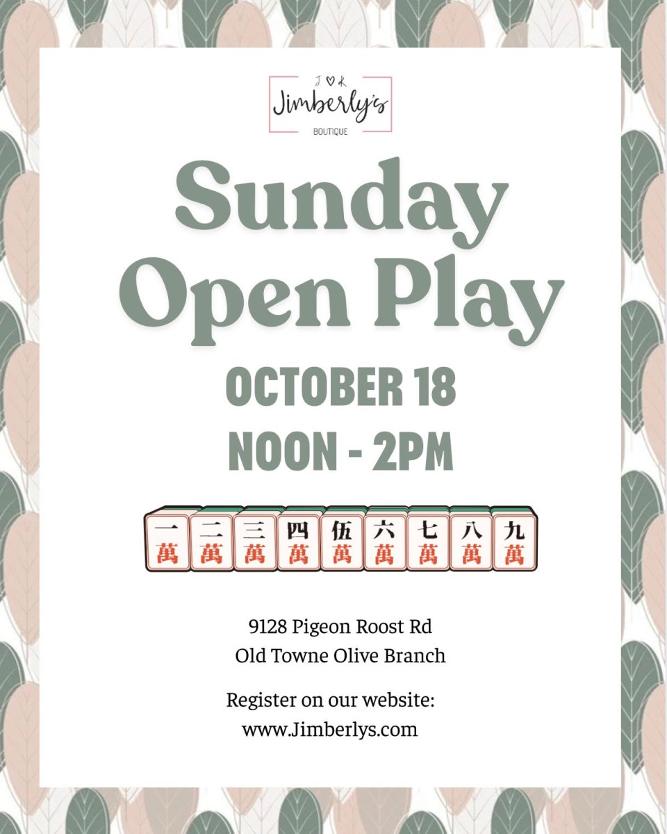 Sunday Open Play! 10/18/26 || 12-2pm - mahjong open play -Jimberly's Boutique-Olive Branch-Mississippi