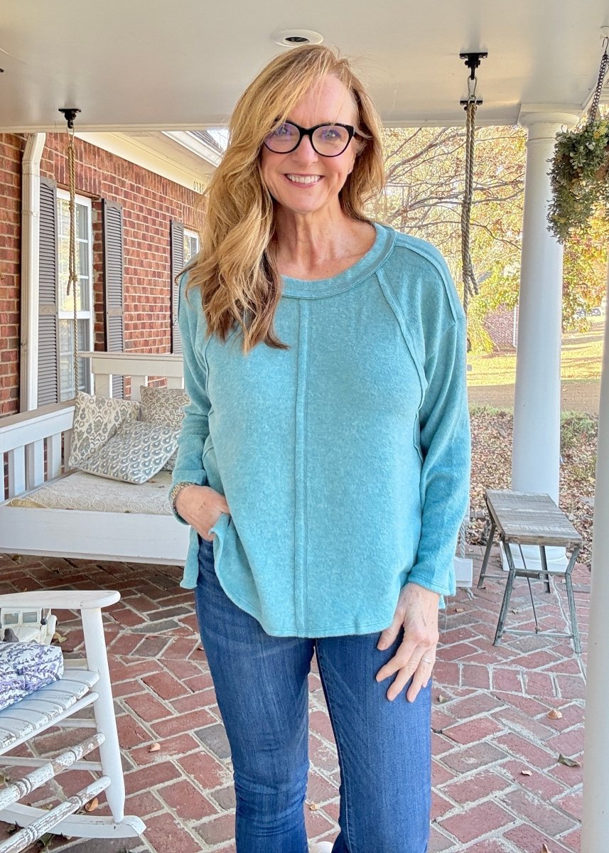 Sweet Dreams Sweater - Dusty Teal - Casual Sweater - Jimberly's Boutique - Olive Branch - Mississippi