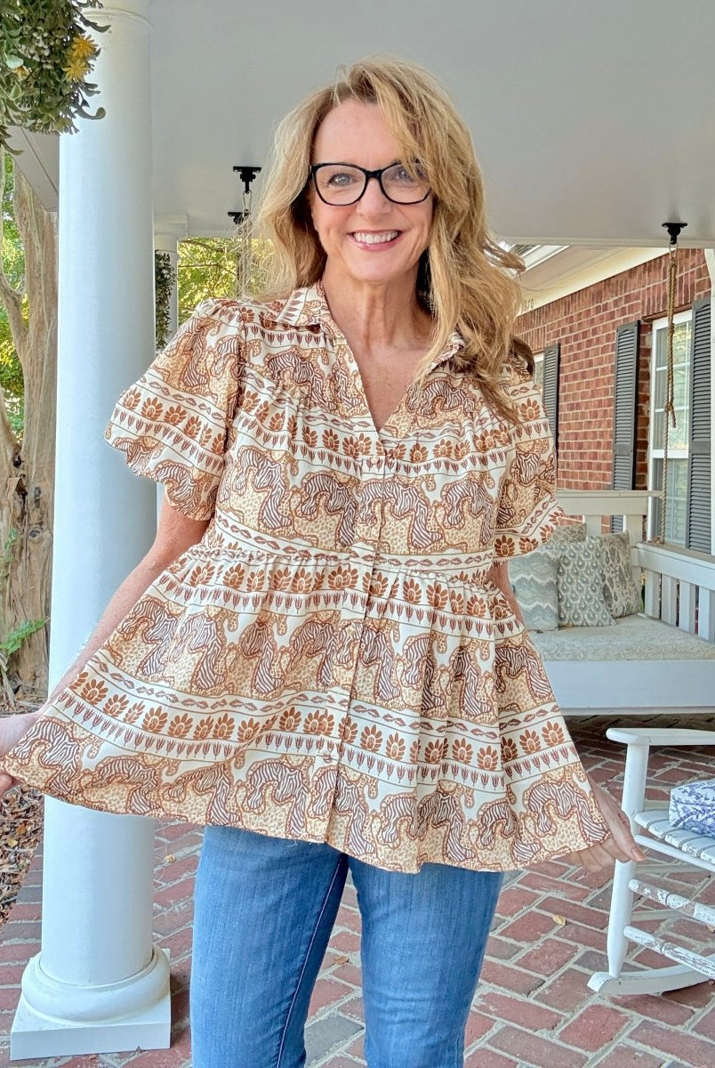 Taupe Safari Top | Umgee - Umgee Top - Jimberly's Boutique - Olive Branch - Mississippi