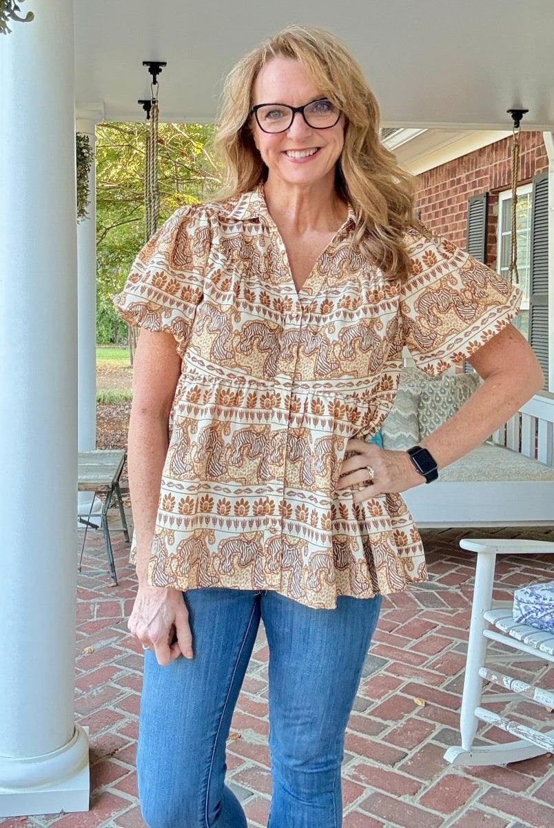 Taupe Safari Top | Umgee - Umgee Top - Jimberly's Boutique - Olive Branch - Mississippi
