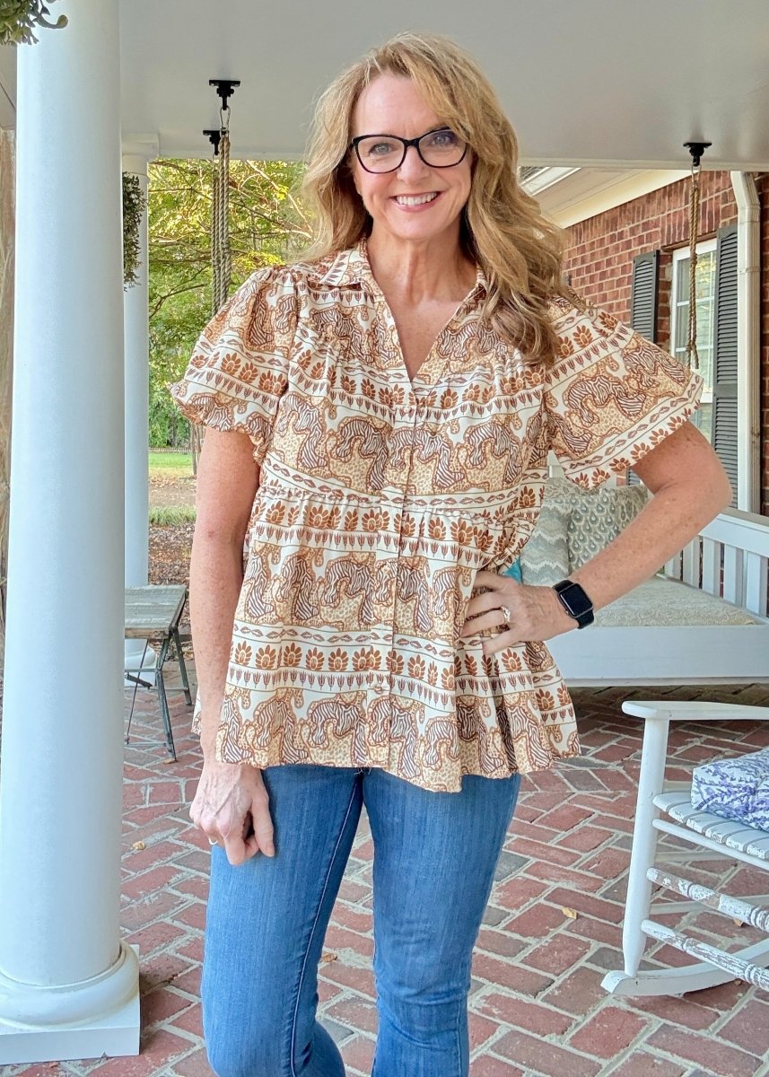 Taupe Safari Top | Umgee - Umgee Top - Jimberly's Boutique - Olive Branch - Mississippi