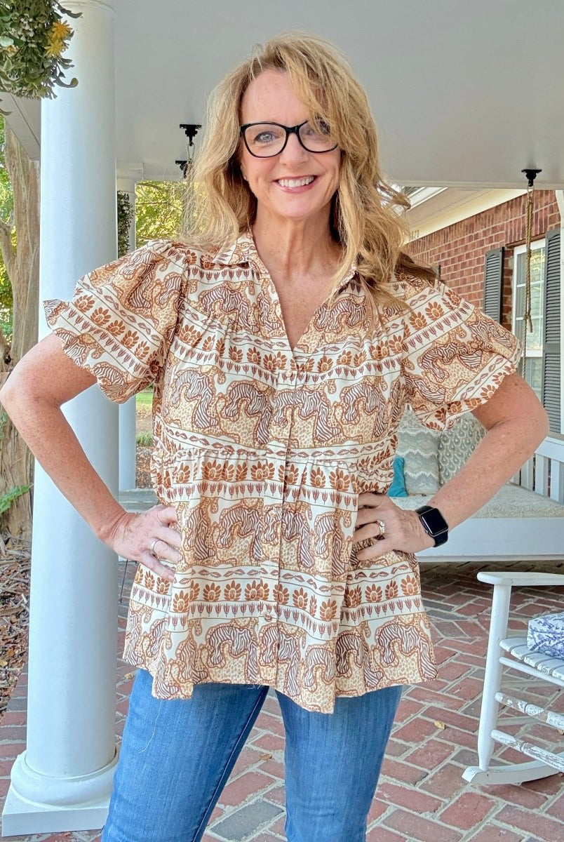 Taupe Safari Top | Umgee - Umgee Top - Jimberly's Boutique - Olive Branch - Mississippi
