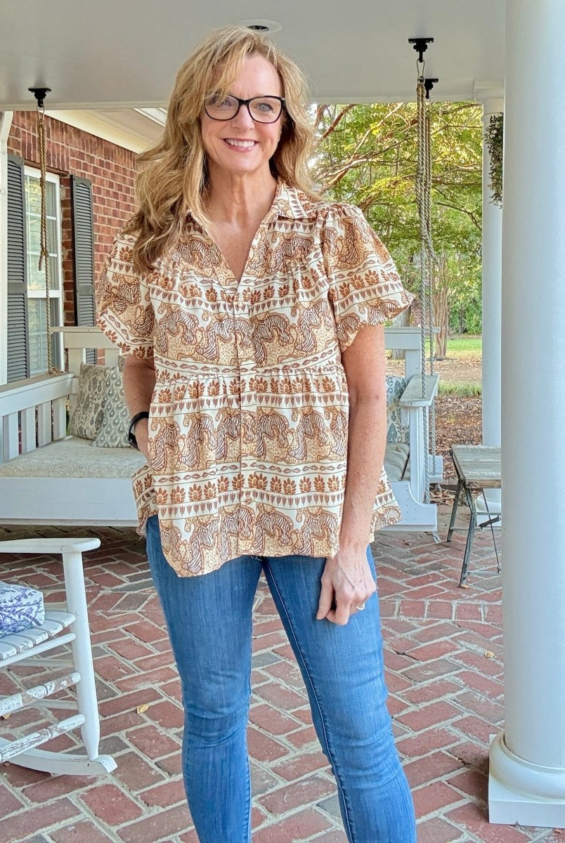 Taupe Safari Top | Umgee - Umgee Top - Jimberly's Boutique - Olive Branch - Mississippi