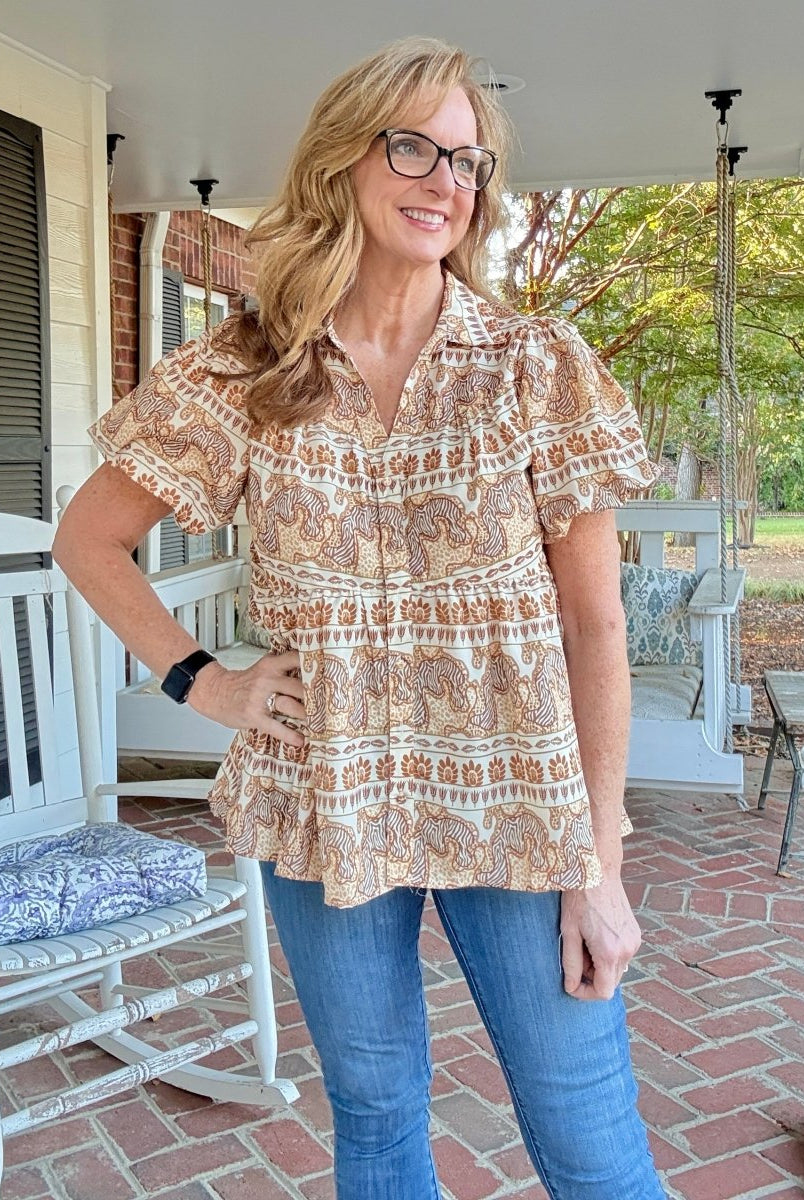Taupe Safari Top | Umgee - Umgee Top - Jimberly's Boutique - Olive Branch - Mississippi