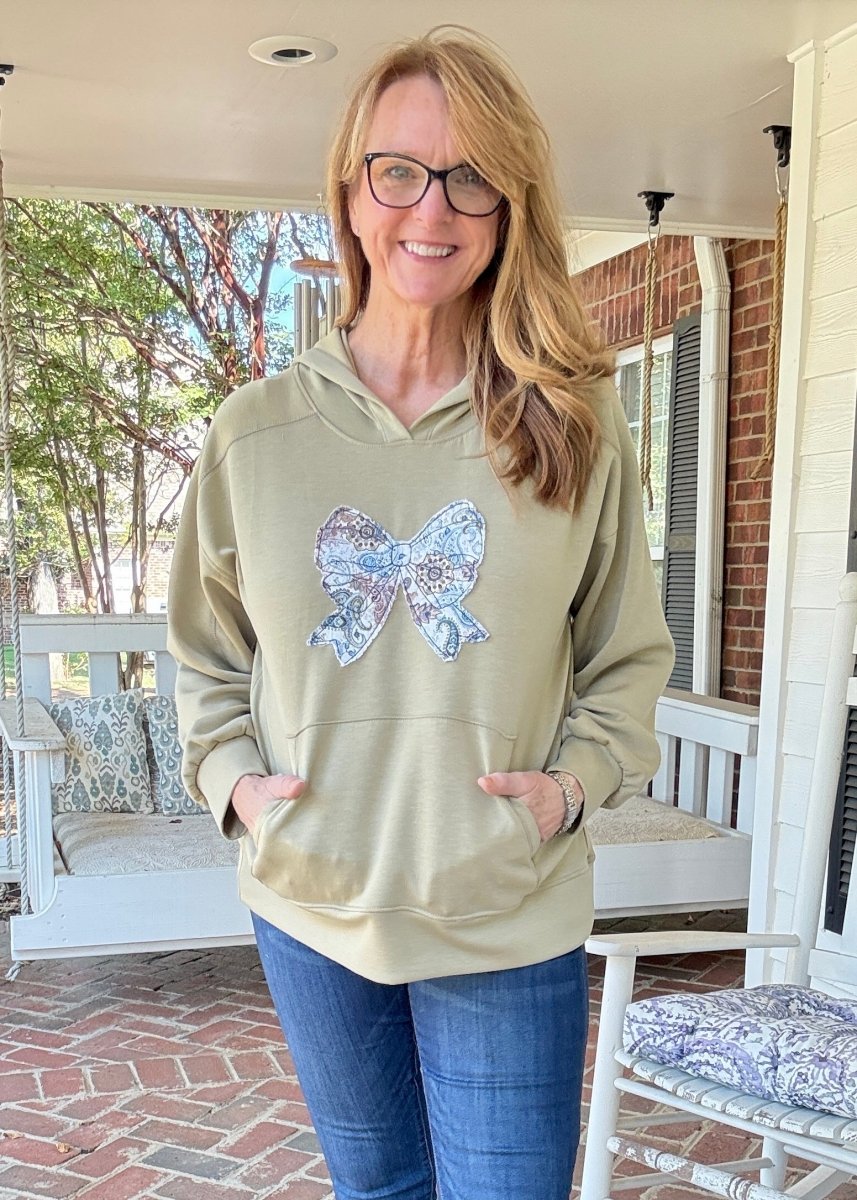 Taupe/Navy Paisley Applique Hoodie | Dear Scarlett - hoodie - Jimberly's Boutique - Olive Branch - Mississippi