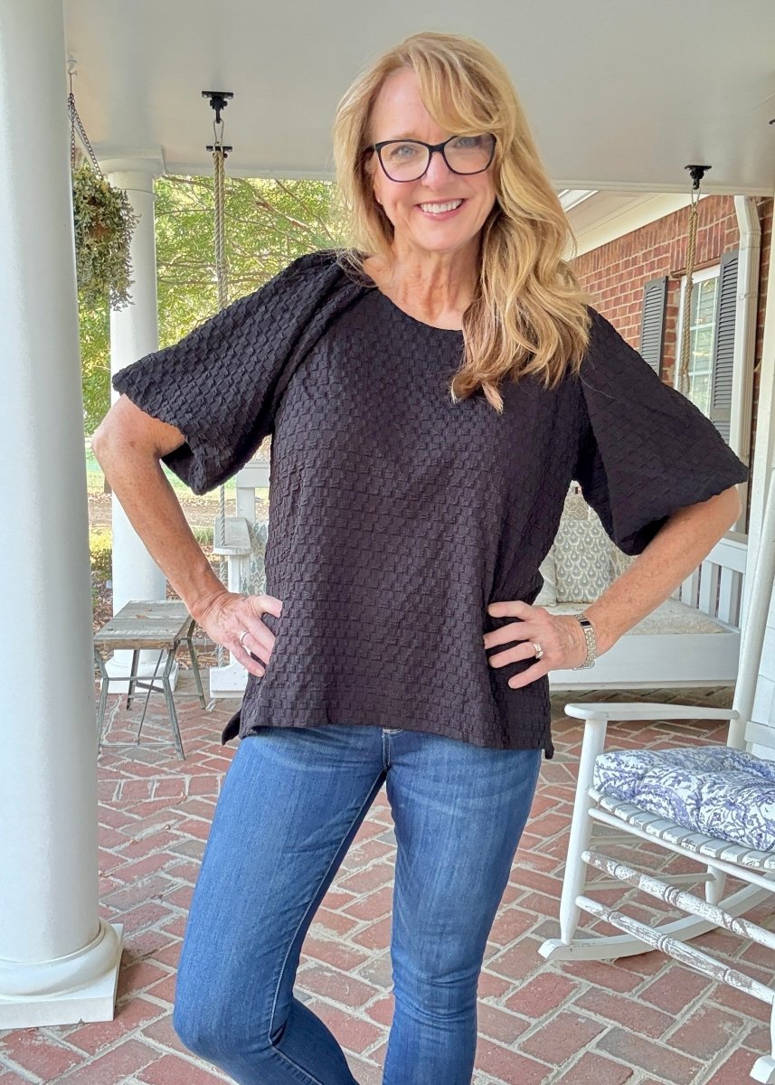 Textured Puff Sleeve Top - Black - Umgee Top - Jimberly's Boutique - Olive Branch - Mississippi