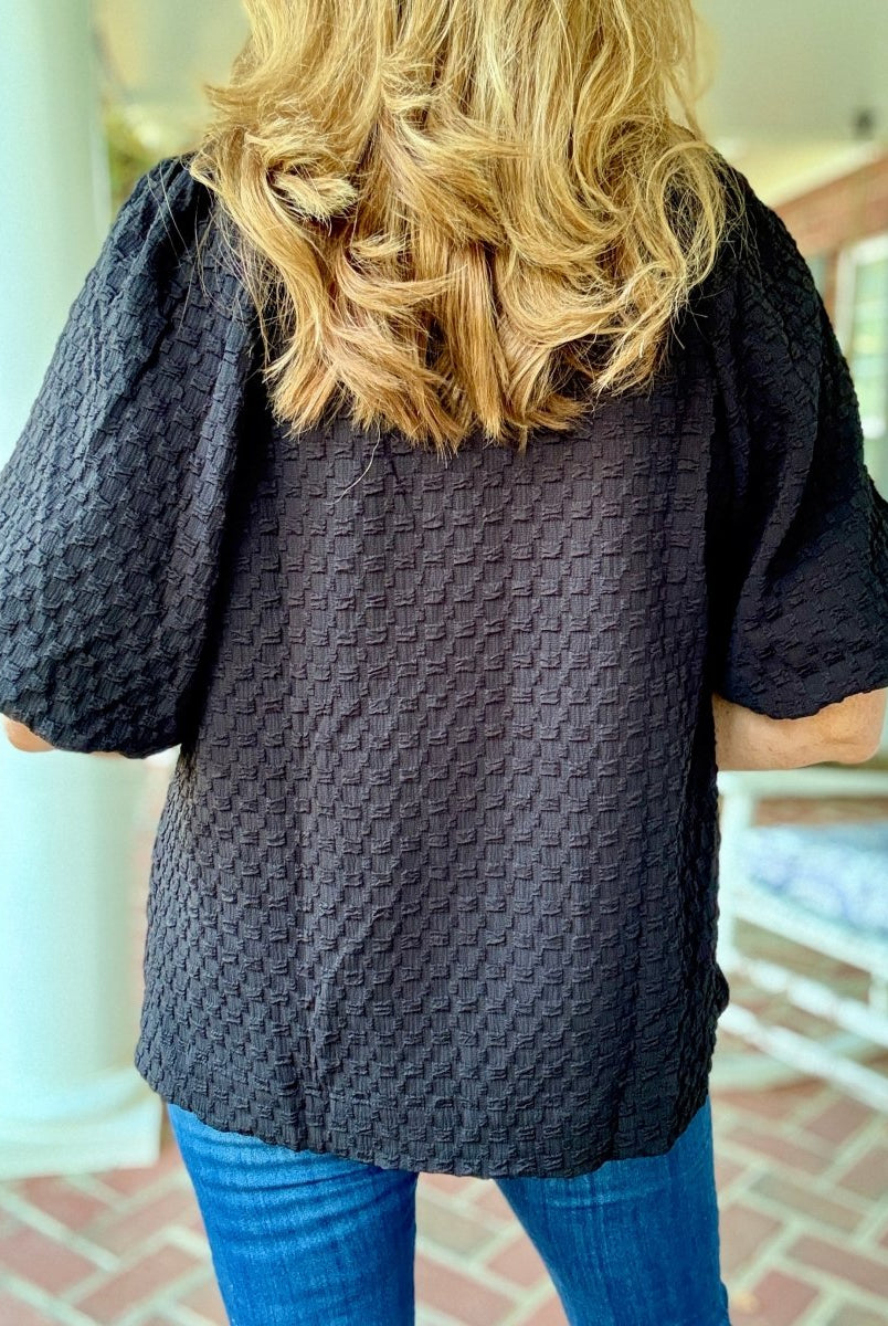Textured Puff Sleeve Top - Black - Umgee Top - Jimberly's Boutique - Olive Branch - Mississippi