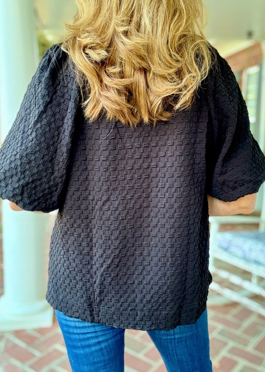 Textured Puff Sleeve Top - Black - Umgee Top - Jimberly's Boutique - Olive Branch - Mississippi