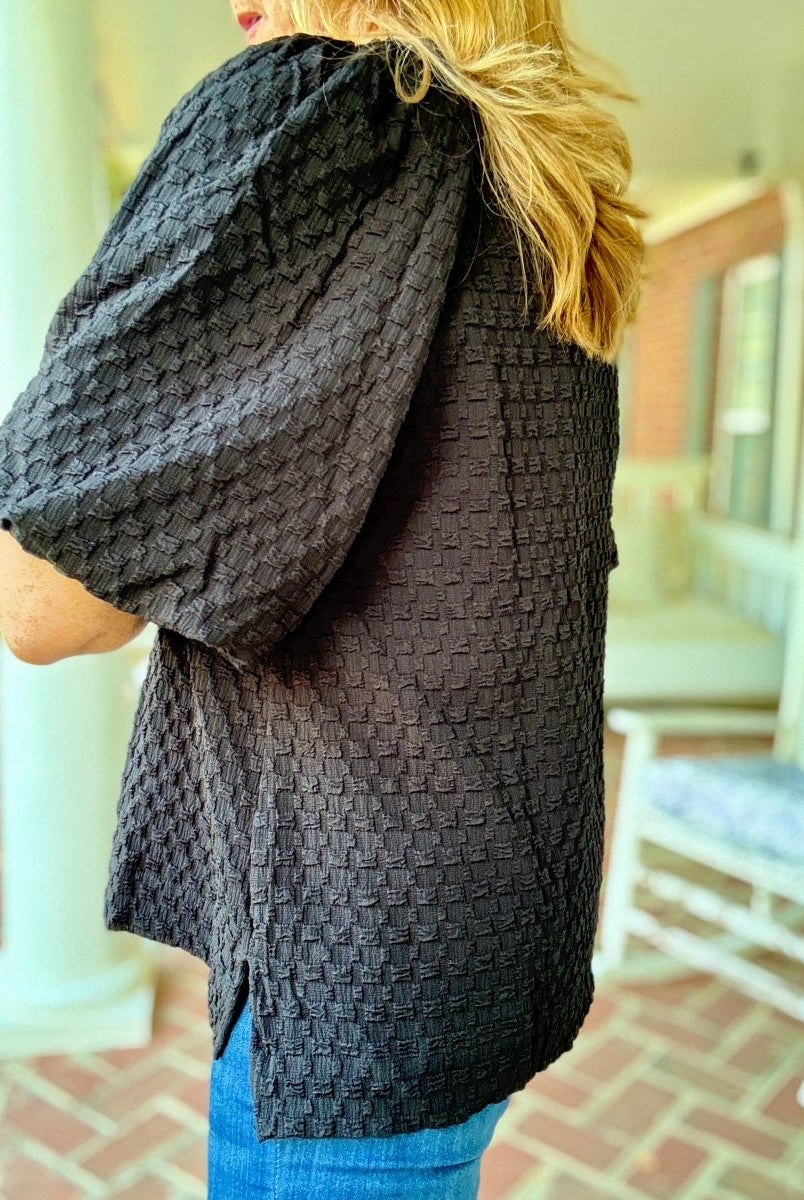 Textured Puff Sleeve Top - Black - Umgee Top - Jimberly's Boutique - Olive Branch - Mississippi
