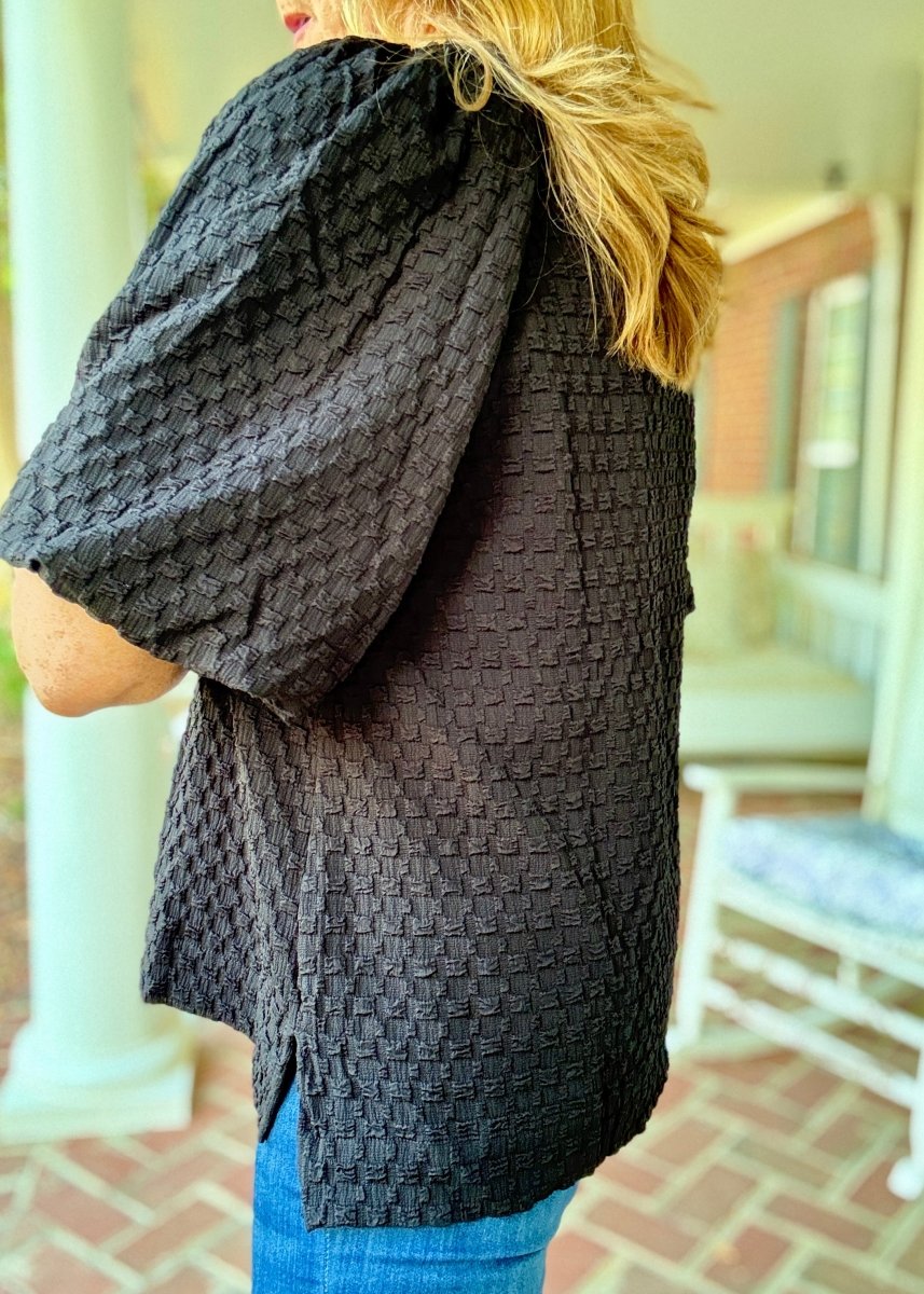 Textured Puff Sleeve Top - Black - Umgee Top - Jimberly's Boutique - Olive Branch - Mississippi