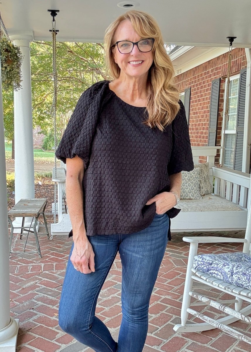 Textured Puff Sleeve Top - Black - Umgee Top - Jimberly's Boutique - Olive Branch - Mississippi