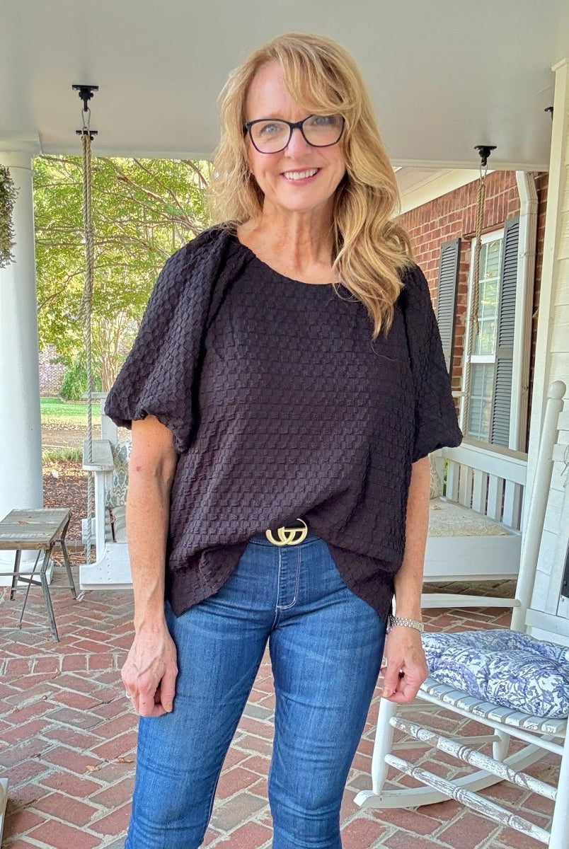 Textured Puff Sleeve Top - Black - Umgee Top - Jimberly's Boutique - Olive Branch - Mississippi