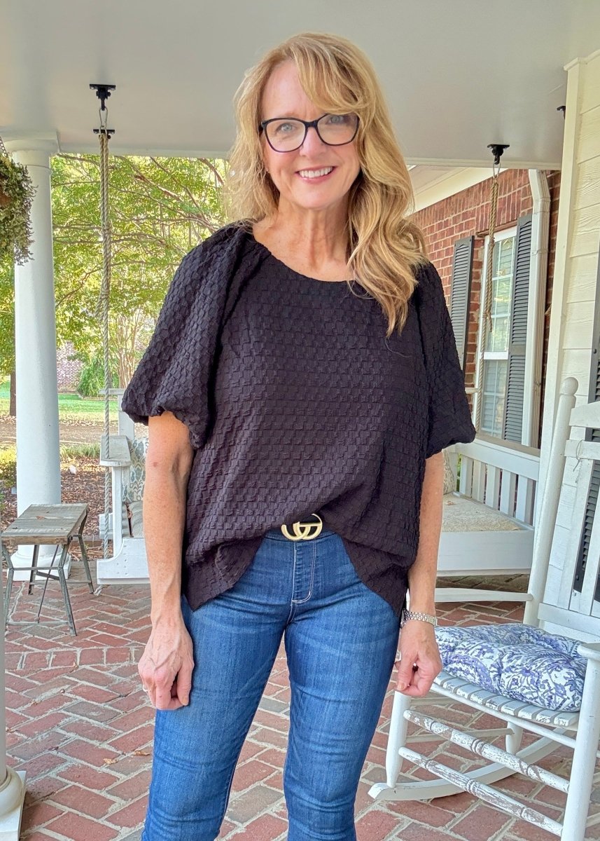 Textured Puff Sleeve Top - Black - Umgee Top - Jimberly's Boutique - Olive Branch - Mississippi