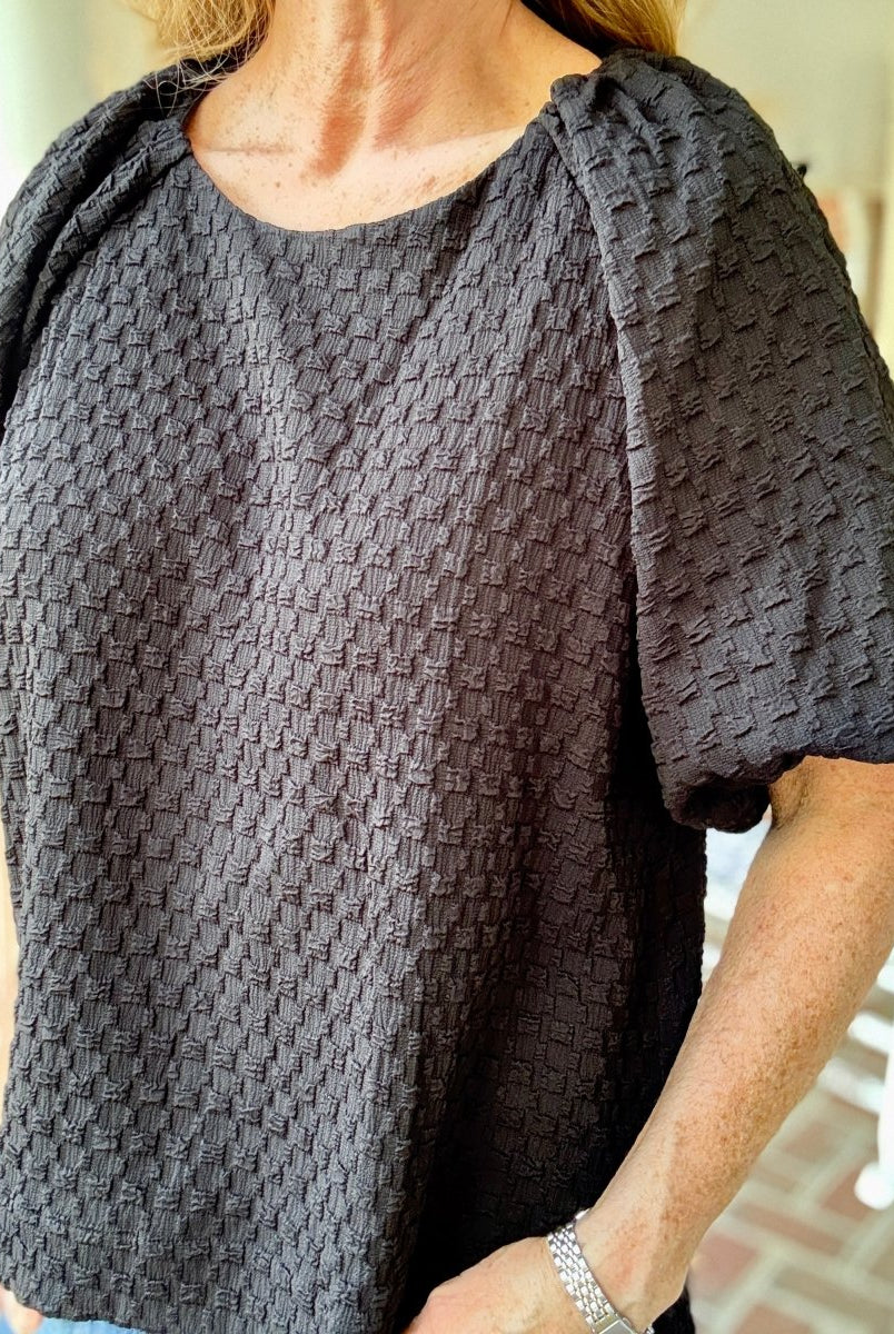 Textured Puff Sleeve Top - Black - Umgee Top - Jimberly's Boutique - Olive Branch - Mississippi