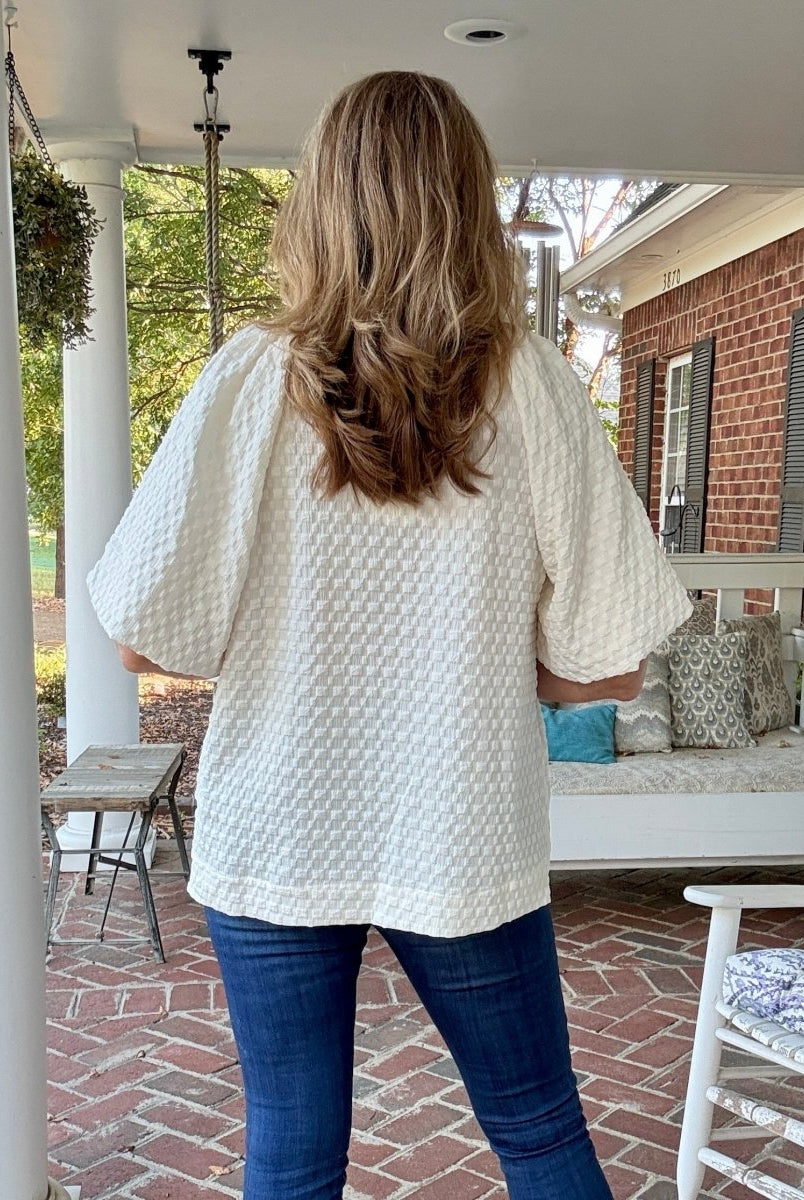 Textured Puff Sleeve Top - Cream - Umgee Top - Jimberly's Boutique - Olive Branch - Mississippi