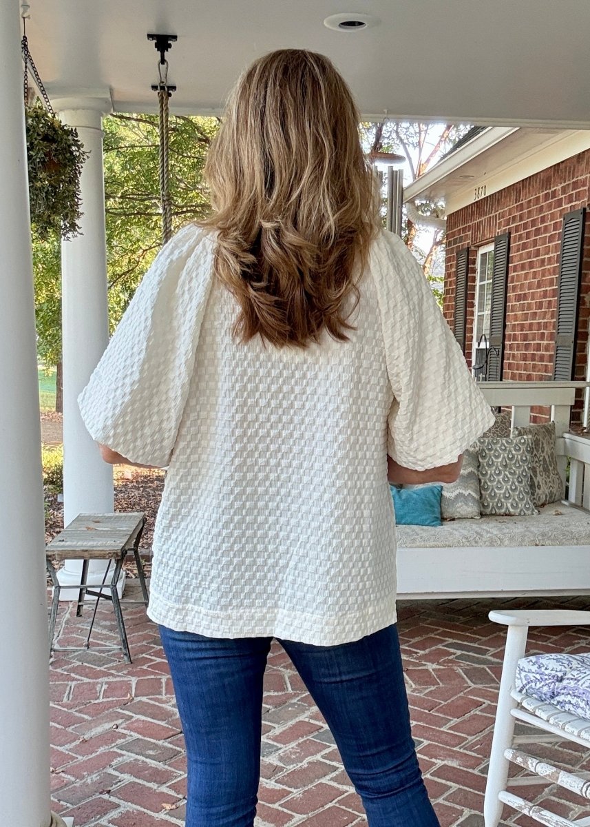 Textured Puff Sleeve Top - Cream - Umgee Top - Jimberly's Boutique - Olive Branch - Mississippi