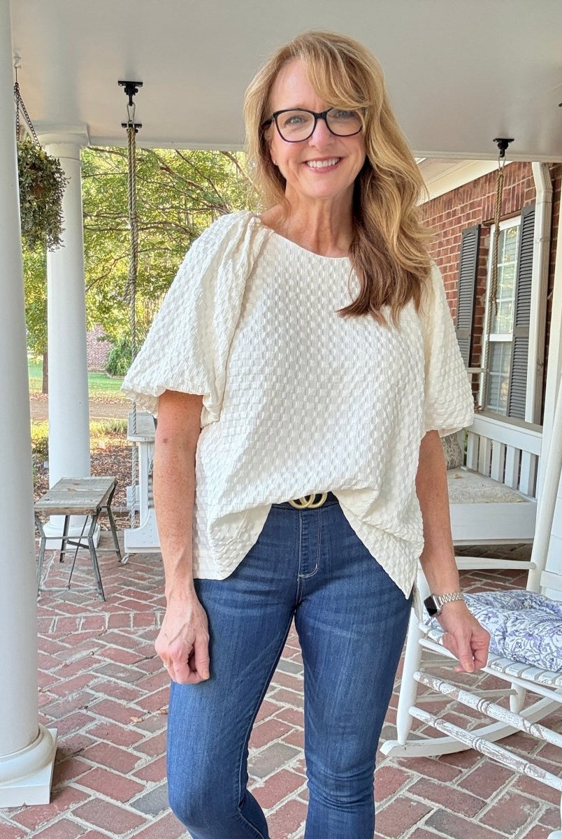 Textured Puff Sleeve Top - Cream - Umgee Top - Jimberly's Boutique - Olive Branch - Mississippi
