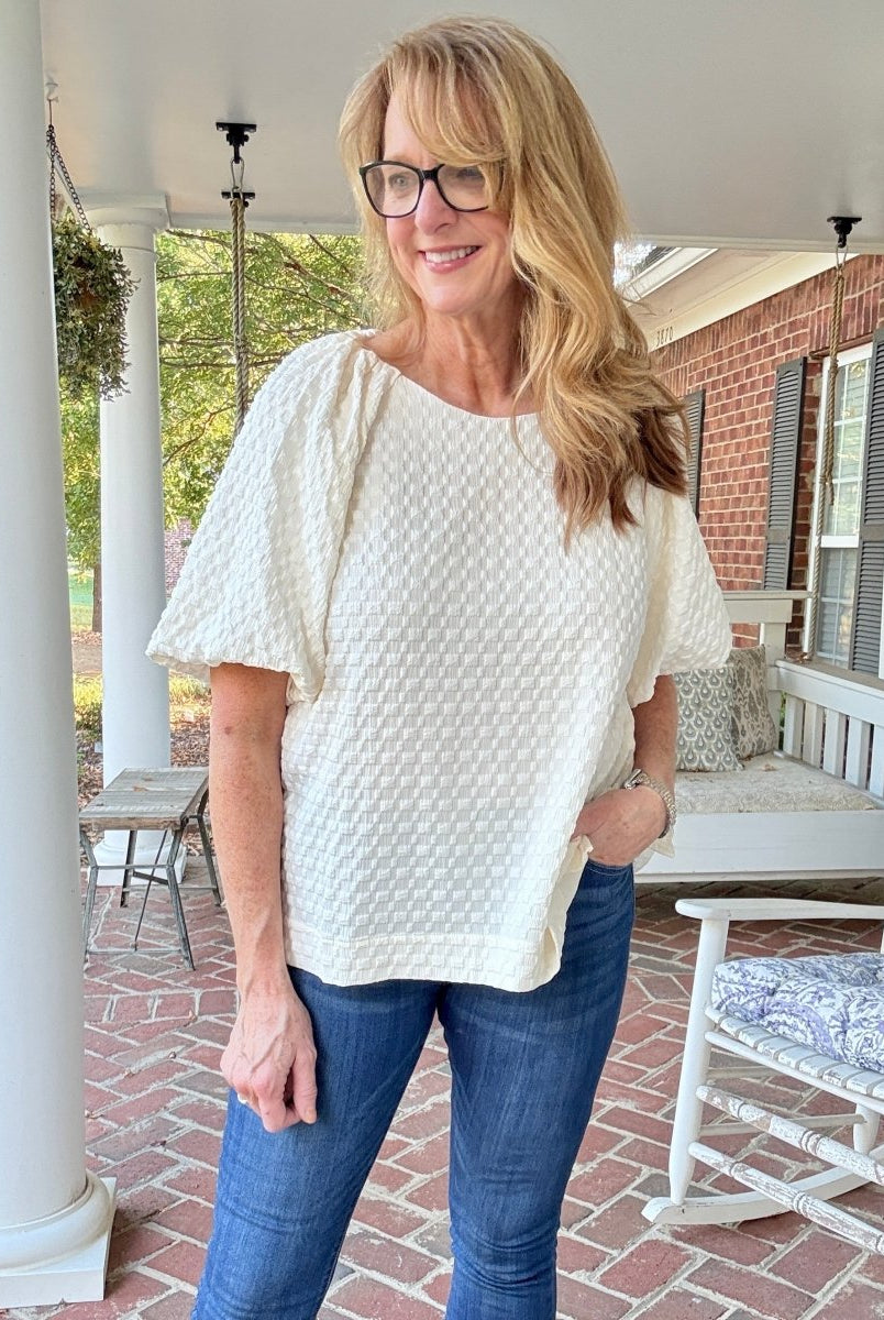Textured Puff Sleeve Top - Cream - Umgee Top - Jimberly's Boutique - Olive Branch - Mississippi