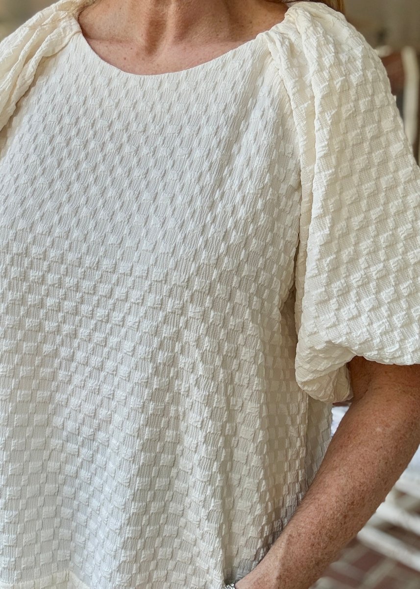 Textured Puff Sleeve Top - Cream - Umgee Top - Jimberly's Boutique - Olive Branch - Mississippi