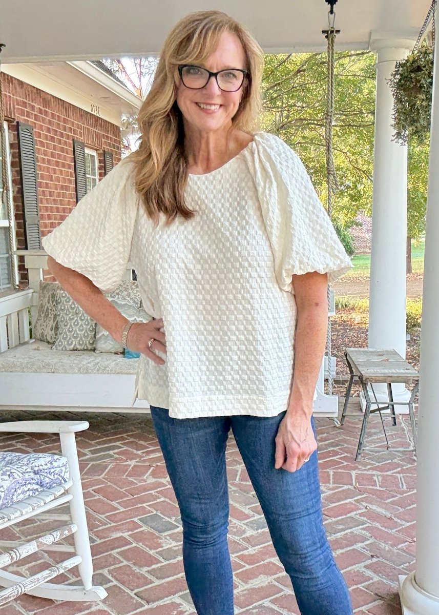 Textured Puff Sleeve Top - Cream - Umgee Top - Jimberly's Boutique - Olive Branch - Mississippi