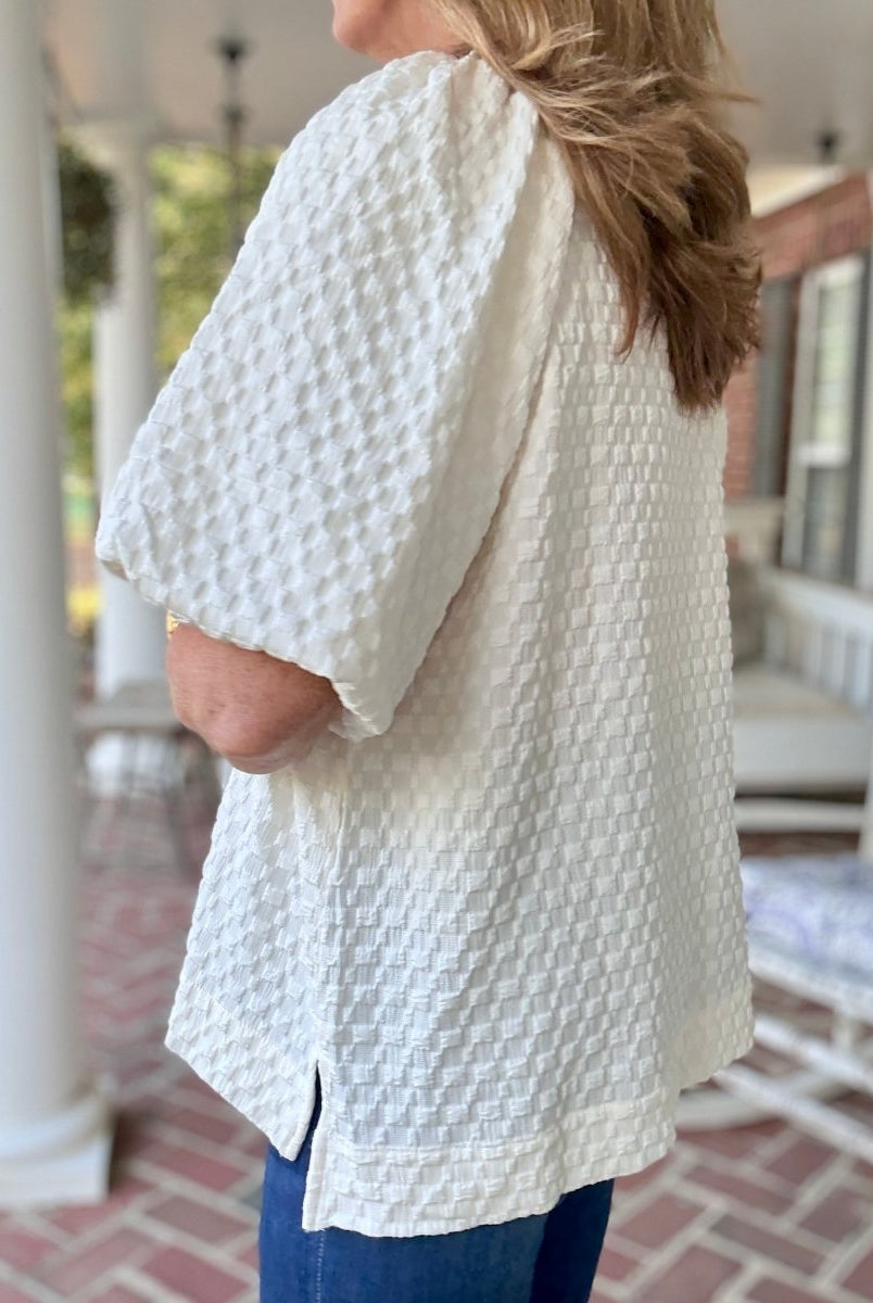Textured Puff Sleeve Top - Cream - Umgee Top - Jimberly's Boutique - Olive Branch - Mississippi