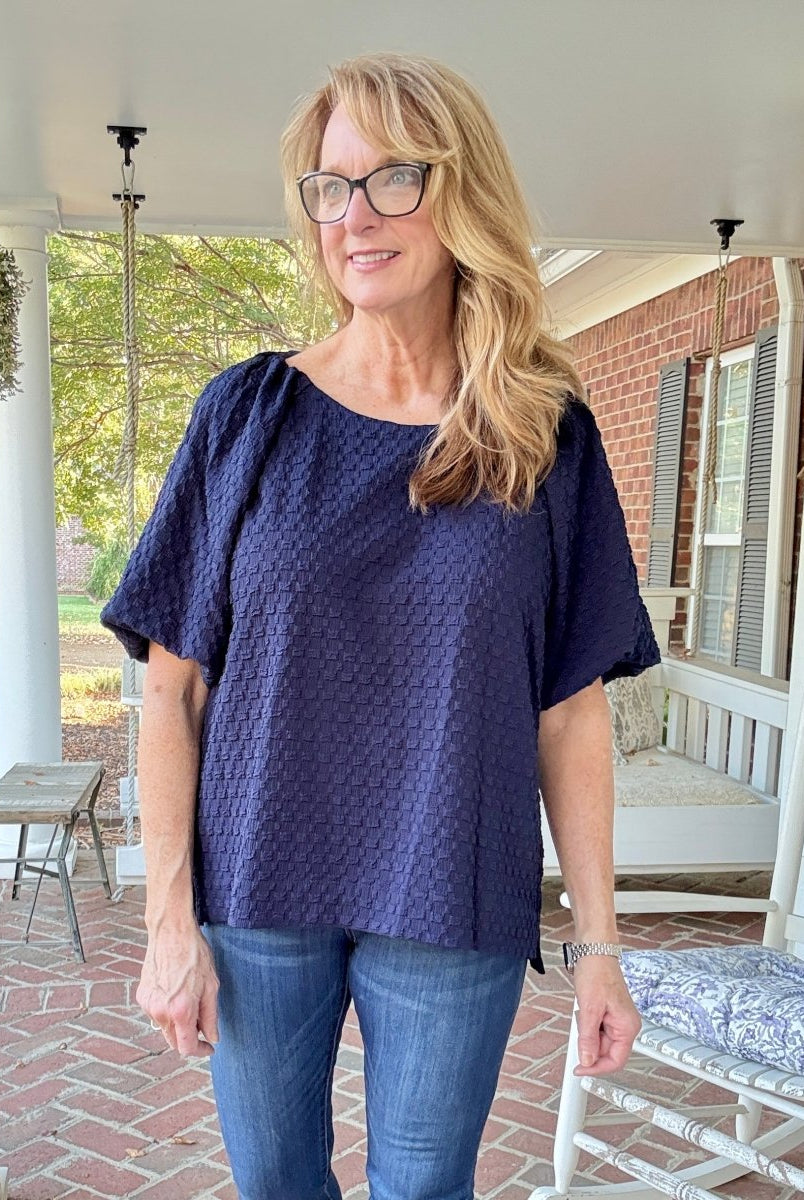 Textured Puff Sleeve Top - Navy - Umgee Top - Jimberly's Boutique - Olive Branch - Mississippi