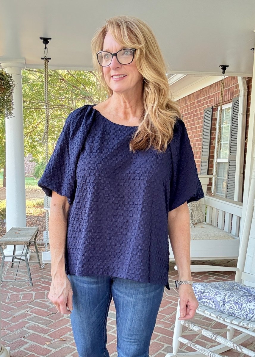 Textured Puff Sleeve Top - Navy - Umgee Top - Jimberly's Boutique - Olive Branch - Mississippi