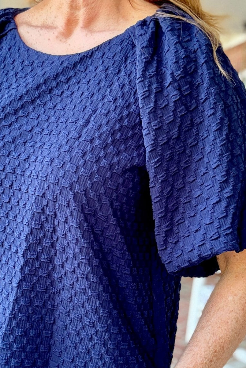 Textured Puff Sleeve Top - Navy - Umgee Top - Jimberly's Boutique - Olive Branch - Mississippi