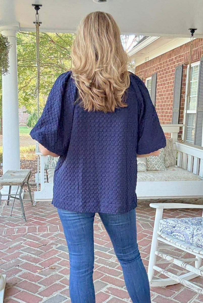 Textured Puff Sleeve Top - Navy - Umgee Top - Jimberly's Boutique - Olive Branch - Mississippi