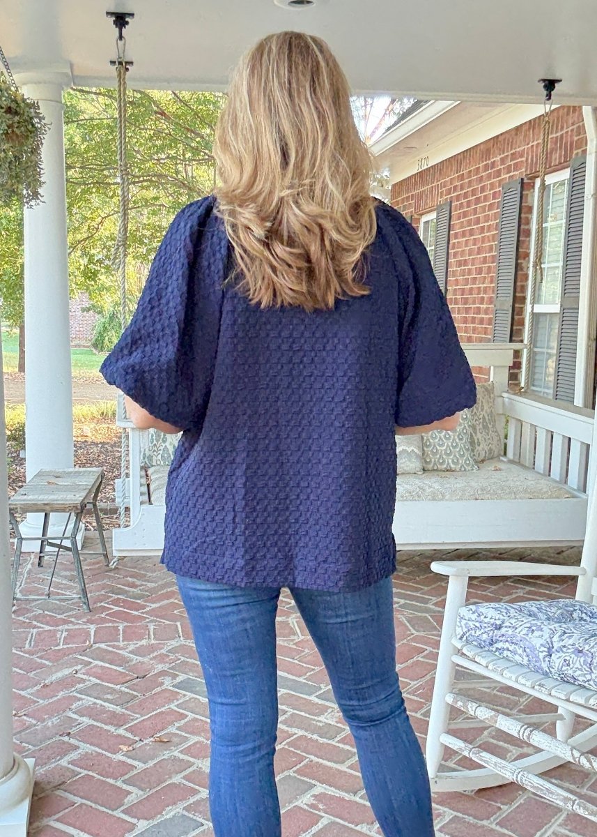Textured Puff Sleeve Top - Navy - Umgee Top - Jimberly's Boutique - Olive Branch - Mississippi