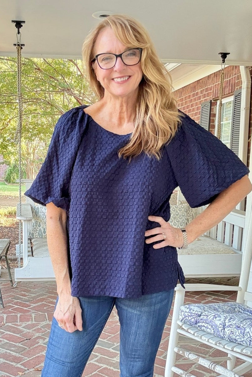Textured Puff Sleeve Top - Navy - Umgee Top - Jimberly's Boutique - Olive Branch - Mississippi