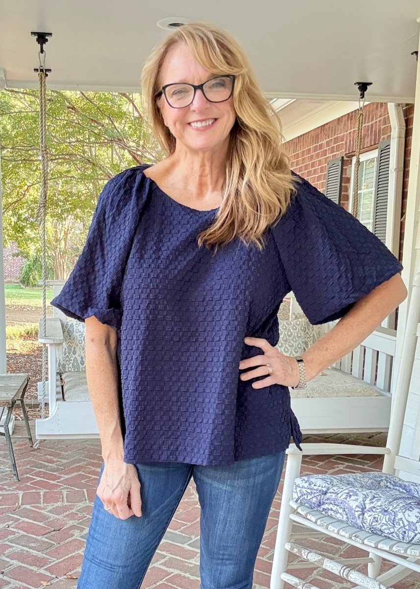 Textured Puff Sleeve Top - Navy - Umgee Top - Jimberly's Boutique - Olive Branch - Mississippi