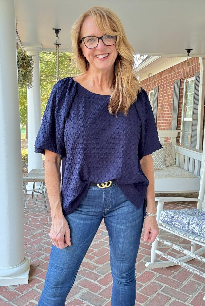 Textured Puff Sleeve Top - Navy - Umgee Top - Jimberly's Boutique - Olive Branch - Mississippi