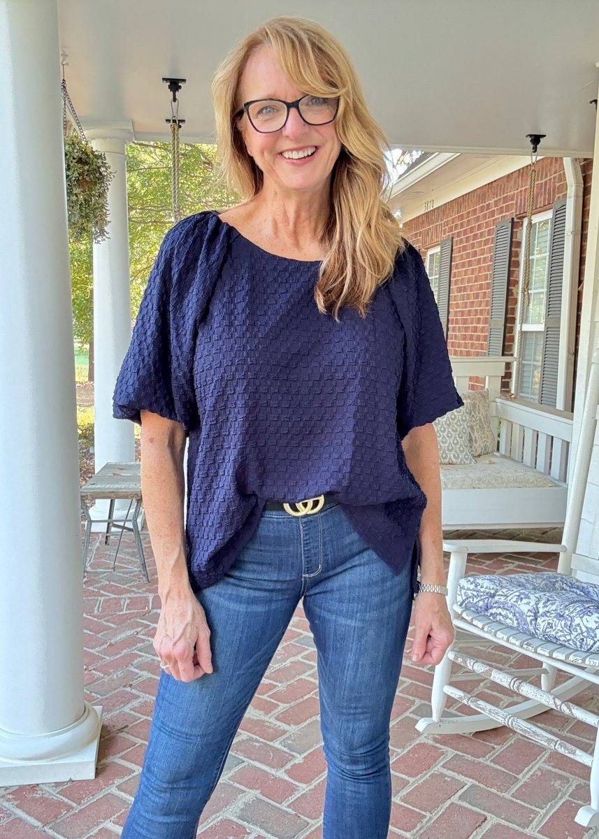Textured Puff Sleeve Top - Navy - Umgee Top - Jimberly's Boutique - Olive Branch - Mississippi