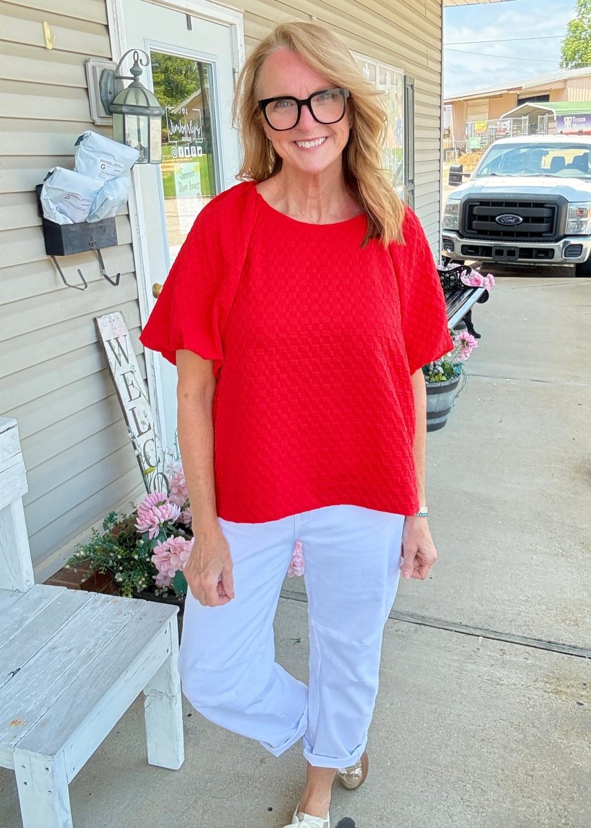Textured Puff Sleeve Top - Red - Umgee Top -Jimberly's Boutique-Olive Branch-Mississippi