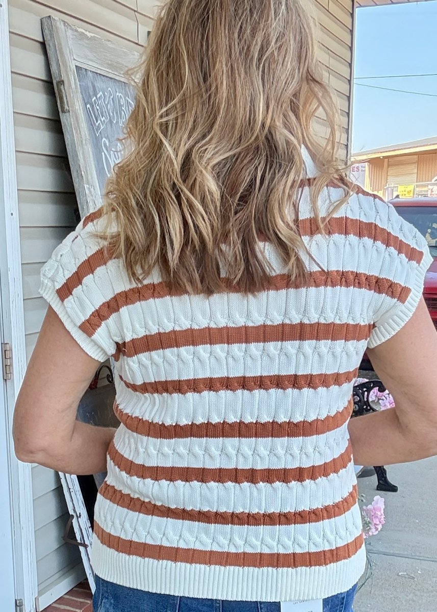 Textured Striped Collared Sweater Vest - Deep Camel - sweater -Jimberly's Boutique-Olive Branch-Mississippi