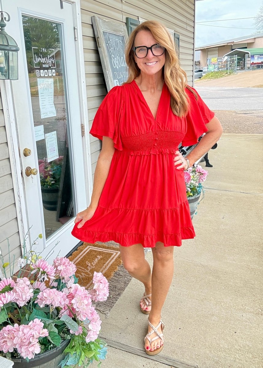 Tiered Smocked Waist Dress - Red | Umgee - Umgee Dress - Jimberly's Boutique - Olive Branch - Mississippi
