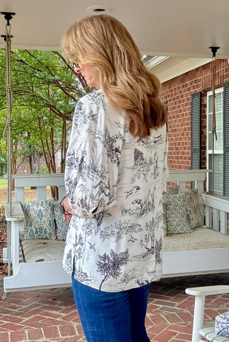 Toile Button Down Top - Black | Umgee - Umgee Top - Jimberly's Boutique - Olive Branch - Mississippi