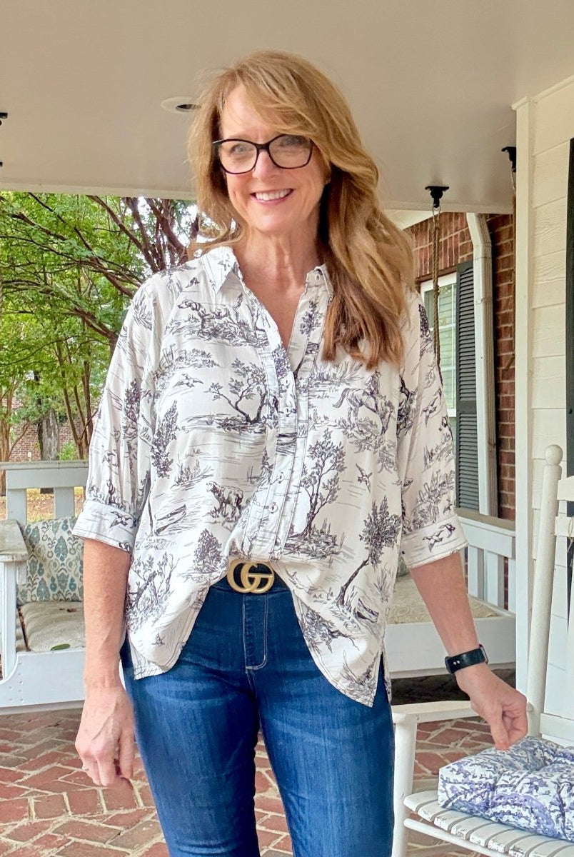 Toile Button Down Top - Black | Umgee - Umgee Top - Jimberly's Boutique - Olive Branch - Mississippi