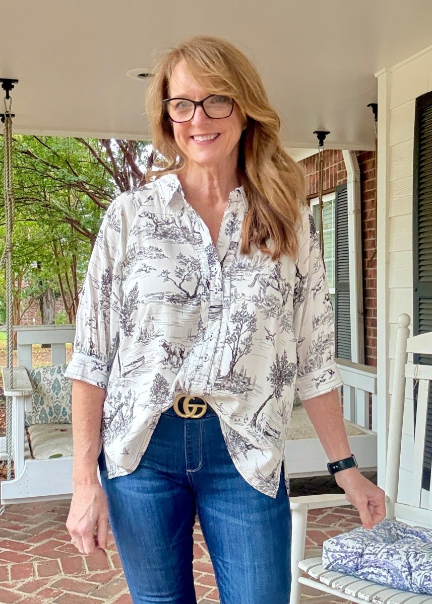 Toile Button Down Top - Black | Umgee - Umgee Top - Jimberly's Boutique - Olive Branch - Mississippi