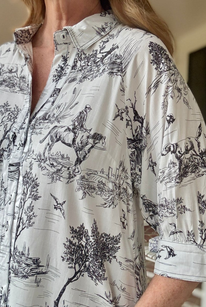 Toile Button Down Top - Black | Umgee - Umgee Top - Jimberly's Boutique - Olive Branch - Mississippi